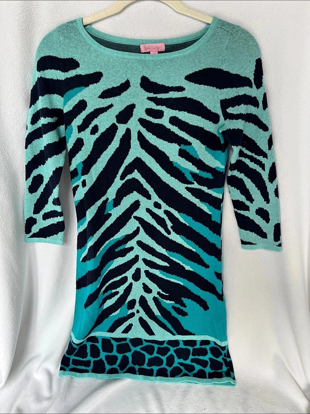 Lilly Pulitzer Avanna Animal Print Sweater Blue & Green XS Like New